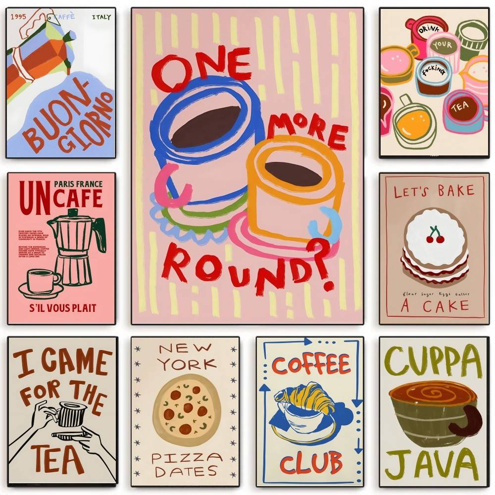 Wallpaper Coffee And Tea - Affiche colorée autocollante pour café, salon